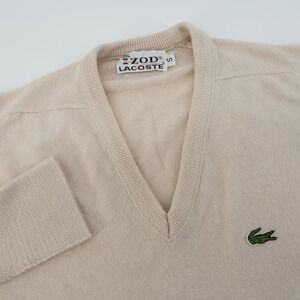 Vintage IZOD Lacoste Beige V-Neck Sweater Mens Small Cotton Acrylic Minro Flaws